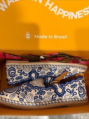 Hand-Embroidered Blue and White Espadrille Sandals